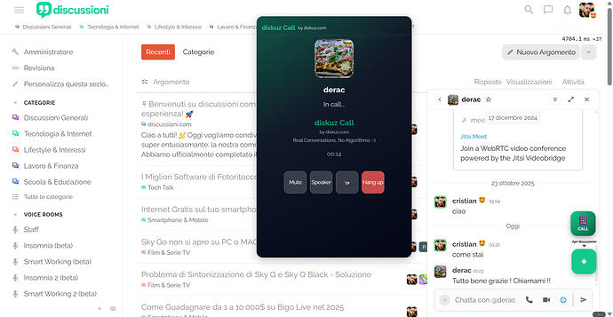 📞 diskuz Call per Discourse: chiamate vocali e video direttamente su https://discussioni.com